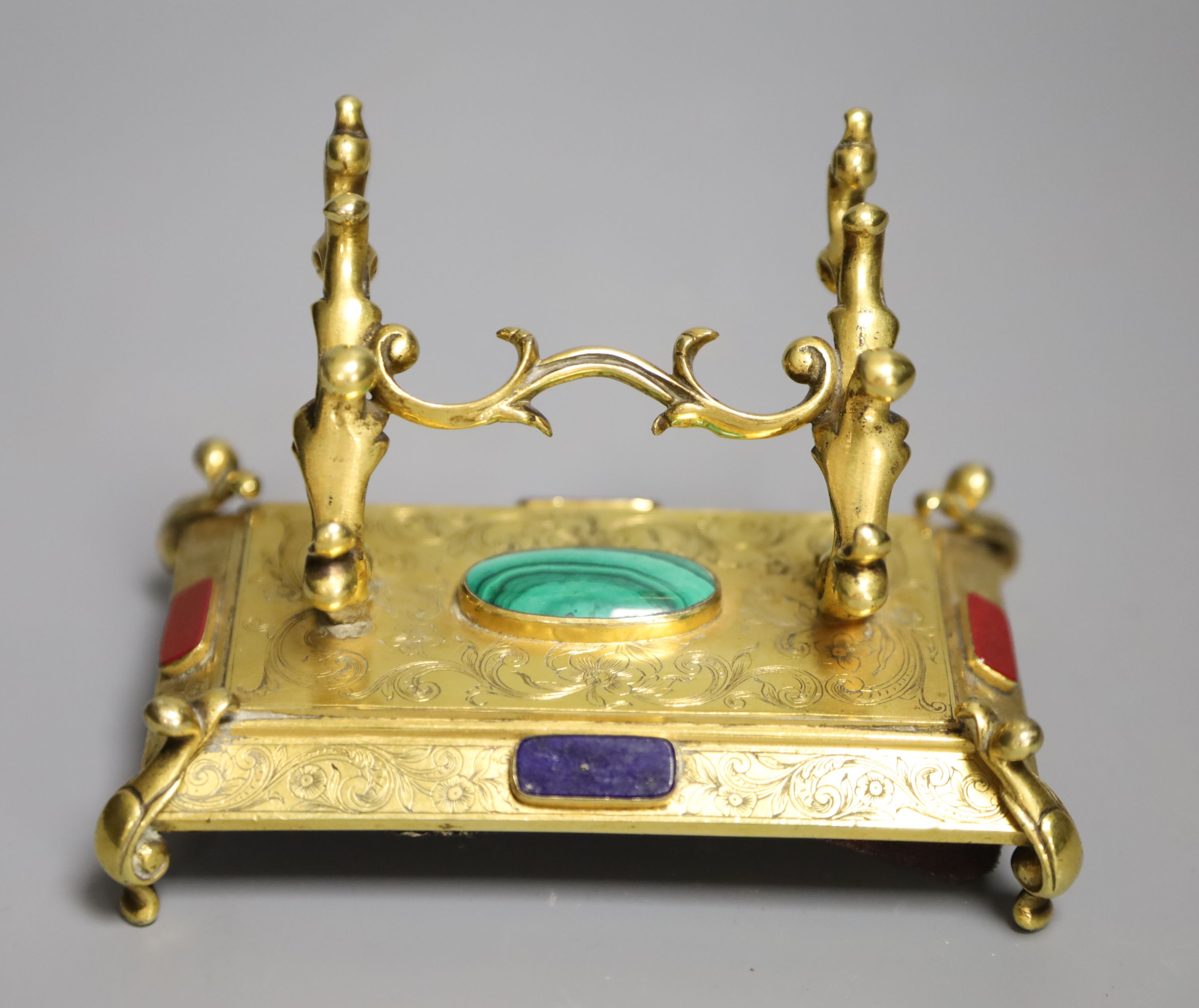 An ormolu and specimen stone desk stand, length 11.5cm